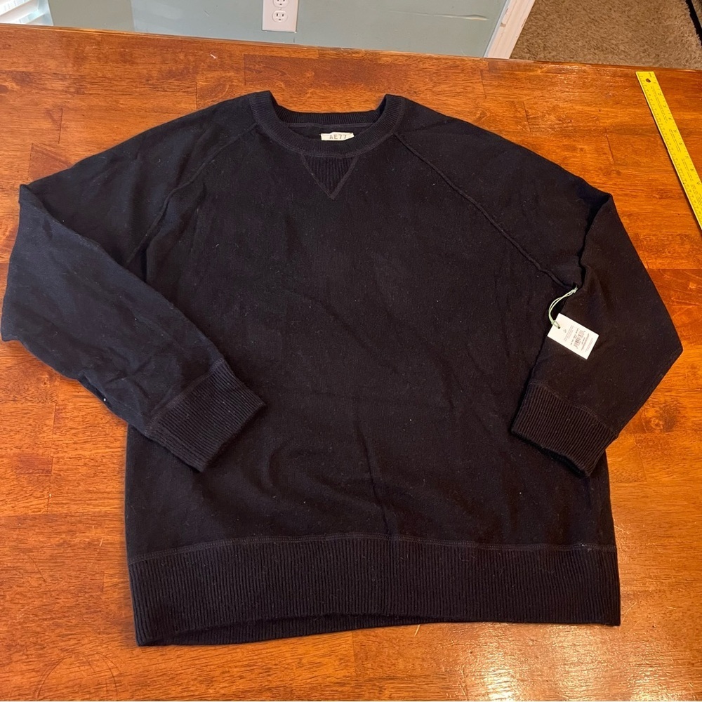 NWT AE 77 American Eagle Men's Black 100% cashmere Sweater size XL